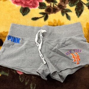 PINK Victoria's Secret Gray Athletic Shorts with Blue and Orange METS Logos